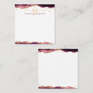 Burgundy Agate Geode Script Monogram Gold Glitter Notitiekaartje