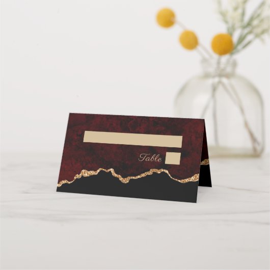 Burgundy Agate Gold Agate Wedding Table Place Card (Voorkant)