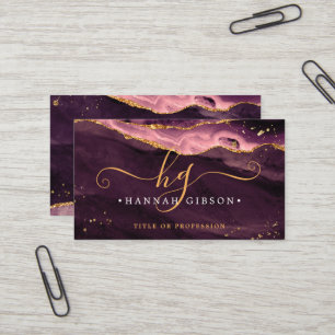 Burgundy Agate Script Monogram Faux Gold Glitter Visitekaartje