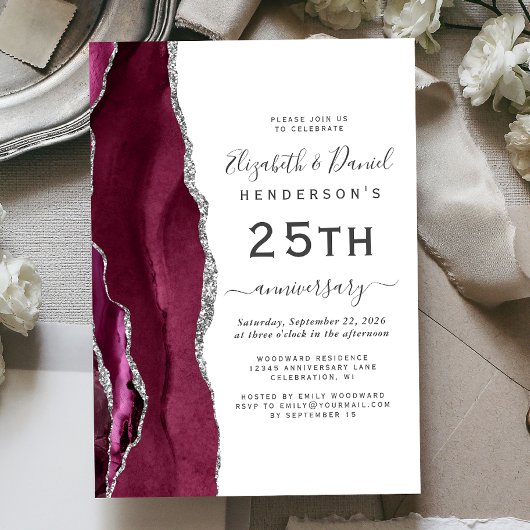 Burgundy Agate Silver 25th Anniversary Kaart
