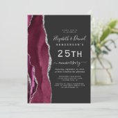 Burgundy Agate Silver Dark 25th Anniversary Kaart (Staand voorkant)