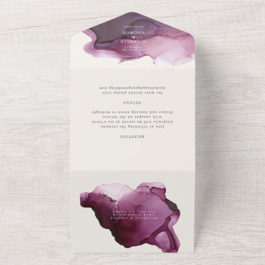 Burgundy Alcohol Ink Texture bruiloft All In One Uitnodiging (Buitenkant)