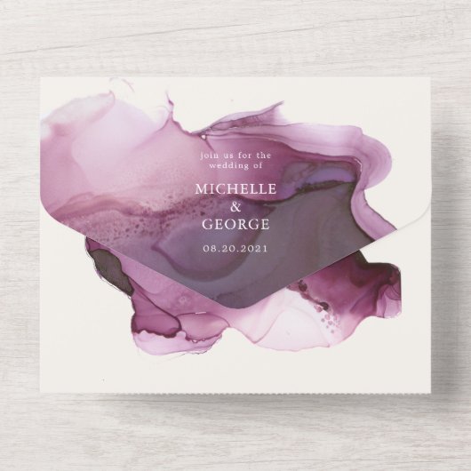 Burgundy Alcohol Ink Texture bruiloft All In One Uitnodiging (Achterkant)