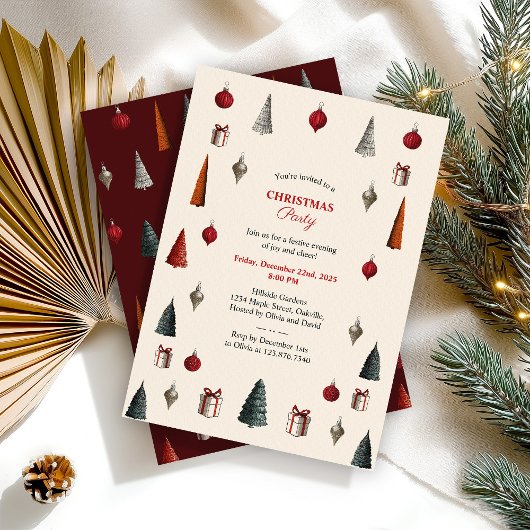 Burgundy and Beige Retro Christmas Party Kaart