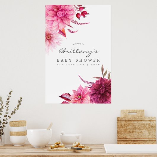 Burgundy and Blush Autumn Baby shower Welcome Poster (Keuken)