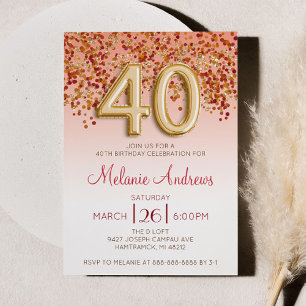 Burgundy and Gold 40th Birthday Party Invitation Kaart