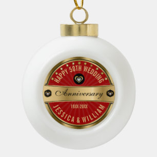 Burgundy and Gold 50 Wedding Jubileum Keramische Bal Ornament