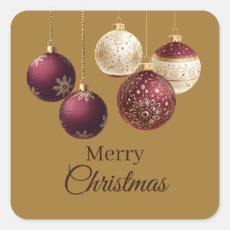 Burgundy and gold faux glitter vierkante sticker