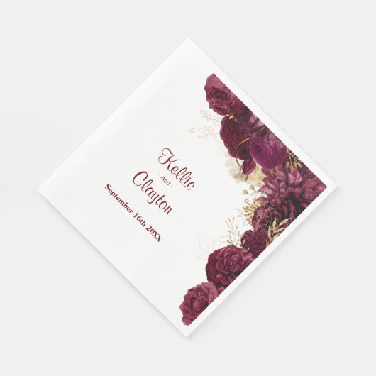 Burgundy and Gold Floral Wedding Napkins Servet (Hoek)