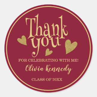 Burgundy And Gold Graduation Party Thank You  Ronde Sticker