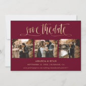 Burgundy and Gold Wedding 4 Foto Save the Date (Voorkant)