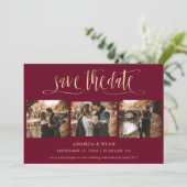 Burgundy and Gold Wedding 4 Foto Save the Date (Staand voorkant)