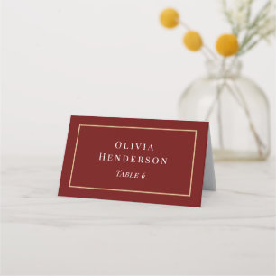 Burgundy and Gold Wedding Place Card Name Kaart