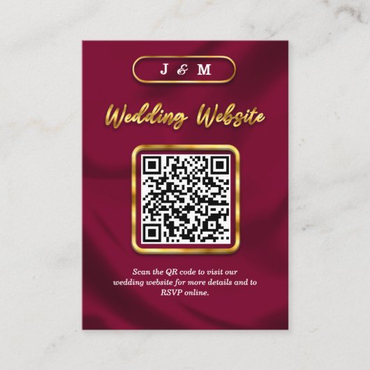 Burgundy and Gold Wedding Website QR Code Custom Informatiekaartje (Voorkant)