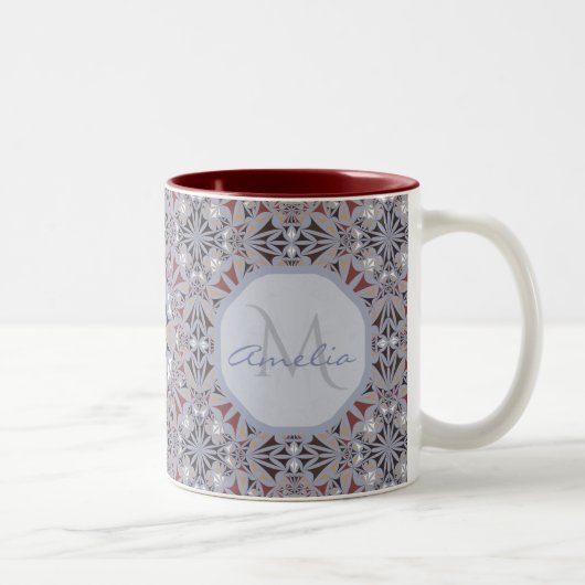 Burgundy and Grey Elegant Pattern Personalised Tweekleurige Koffiemok (Rechts)