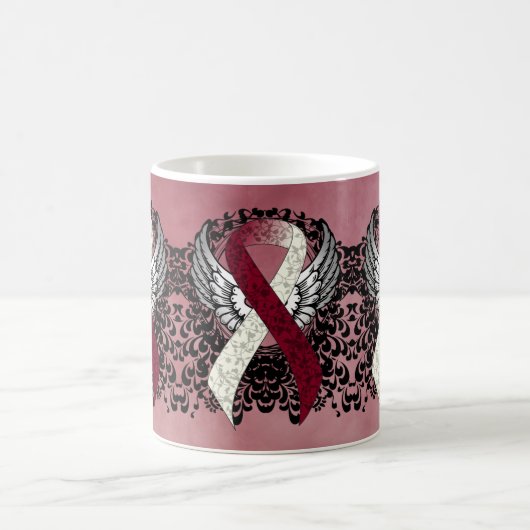 Burgundy and Ivory Ribbon with Wings Coffee Mug (Centre)