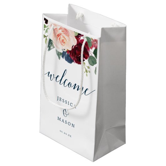 Burgundy and Navy Hotel Welcome Gift Bag Klein Cadeauzakje (Achterkant Gekanteld)