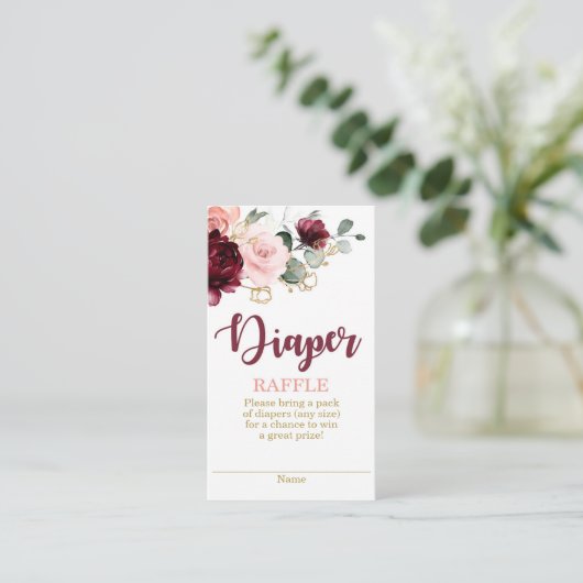 Burgundy and roze floral Diaper Raffle Informatiekaartje (Staand voorkant)