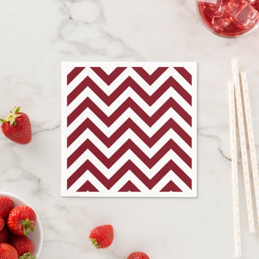 Burgundy and White Large Chevron ZigZag Pattern Servet (Insitu)
