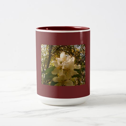 Burgundy Apple Blossom Design Tweekleurige Koffiemok (Center)