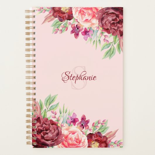 Burgundy Aquarelle Brousse Monogramme Floral (Devant)
