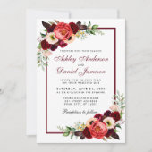 Burgundy Aquarelle Floral Boho Mariage Invitation (Devant)