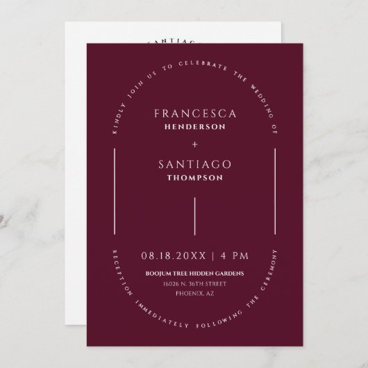 Burgundy Arch QR Code Mariage Photo Invitation (Devant / Derrière)