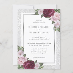 Burgundy Argent Blush Floral Wedding Invitations