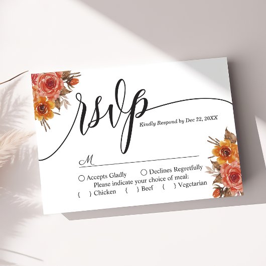 Burgundy Automne Automne Floral Wedding Carte RSVP