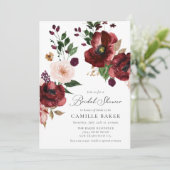 Burgundy Automne Floral Bridal Showée Invitation (Debout devant)