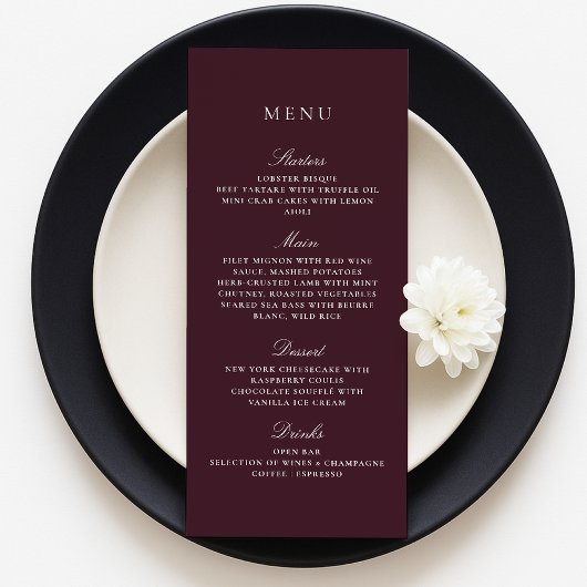 Burgundy Automne Hiver Élégant Menu Mariage