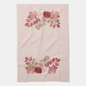 Burgundy Autumn Floral Kitchen Towel Theedoek (Verticaal)