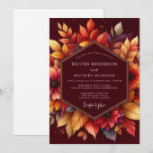 Burgundy Autumnal Floral Romance Wedding Kaart (Voorkant / Achterkant)