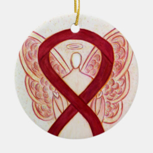 Burgundy Awareness Ribbon Angel Art Ornaments Keramisch Ornament