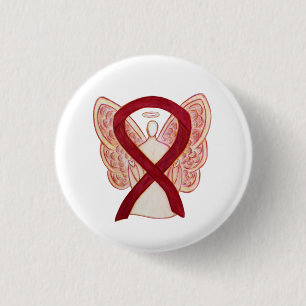 Burgundy Awareness Ribbon Angel Buttonnen Ronde Button 3,2 Cm