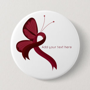 Burgundy Awareness Ribbon Butterfly Button