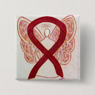 Burgundy Awareness Ribbon Custom Angel Buttonnen Vierkante Button 5,1 Cm