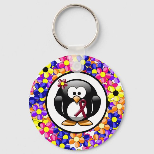 Burgundy Awareness Ribbon Penguin Sleutelhanger (Voorkant)