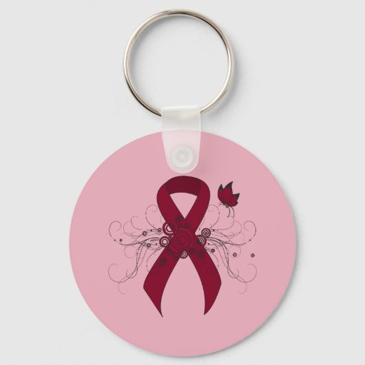 Burgundy Awareness Ribbon with Butterfly Sleutelhanger (Voorkant)
