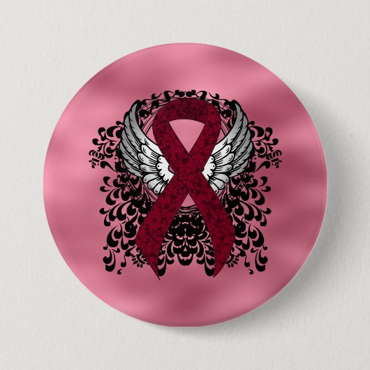Burgundy Awareness Ribbon with Wings Ronde Button 7,6 Cm (Voorkant)