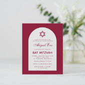 Burgundy Bat Mitzvah Arch Budget Red Uitnodiging (Staand voorkant)