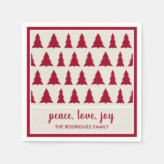 Burgundy Beige Tree Pattern Name Holiday Party Servet (Voorkant)