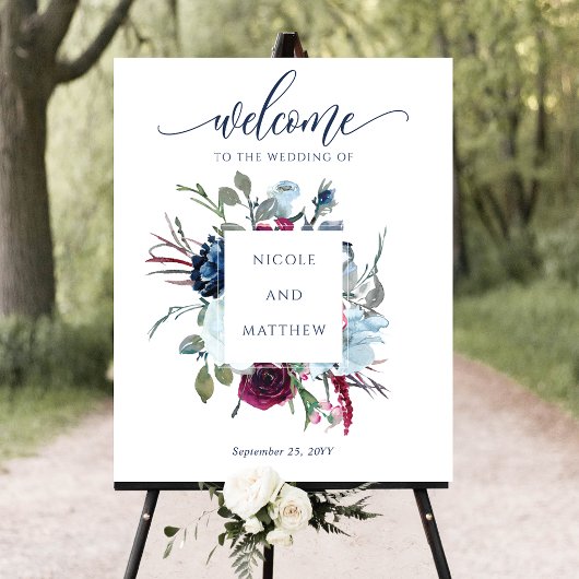 Burgundy, Berry & Blue Wedding Welcome Sign Poster