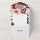 Burgundy Berry en Blush Floral All In One Uitnodiging (Buitenkant)