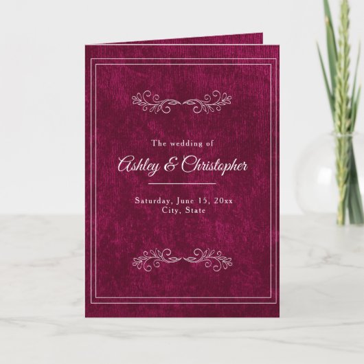 Burgundy Berry Velvet White Folded Wedding Program Programma (Voorkant)