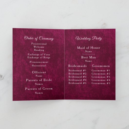 Burgundy Berry Velvet White Folded Wedding Program Programma (Binnen)