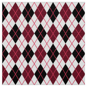 Burgundy, Black en White Argyle Pattern Stof