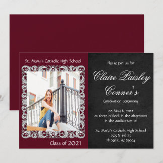 Burgundy & Black Photo Afstuderen Kaart