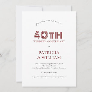 Burgundy Black Text 40th Wedding Jubileum Kaart