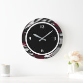 Burgundy Black & White Abstract grote klok (Huis)